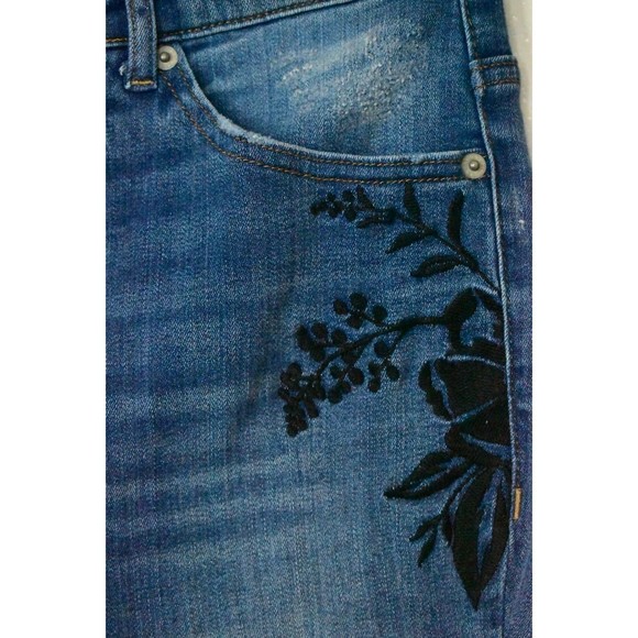 Express Ankle Legging Super High Rise Raw Hem Jeans 4 Stretch Denim Embroidered - Picture 5 of 15